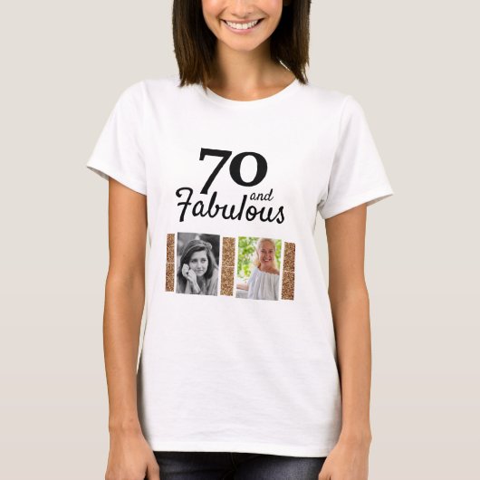 70と素晴らしい金ゴールドグリッター2写真70誕生日 Tシャツ (正面)