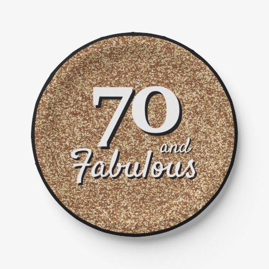 70と素晴らしい金ゴールドグリッター70誕生日 ペーパープレート (正面)