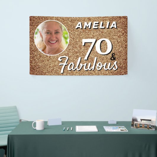 70と素晴らしい金ゴールドグリッター70th誕生日写真 横断幕 (トレードショー)