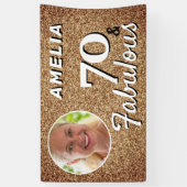 70と素晴らしい金ゴールドグリッター70th誕生日写真 横断幕 (縦)