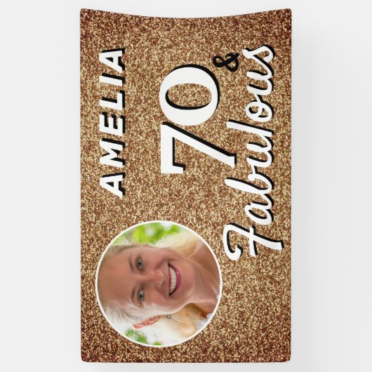 70と素晴らしい金ゴールドグリッター70th誕生日写真 横断幕 (縦)