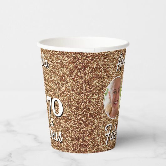 70と素晴らしい金ゴールドグリッター70th誕生日写真 紙コップ (右)