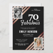 70と素晴らしい金ゴールドバラ2写真誕生日 招待状 (正面)