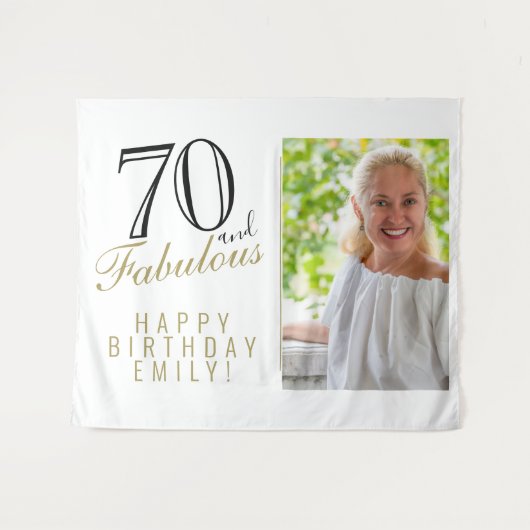 70と素晴らしい70番目の誕生日写真の背景 タペストリー (正面(横))