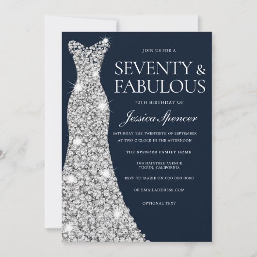 70と素晴らしい!!シルバーガウン70誕生日 招待状 (正面)