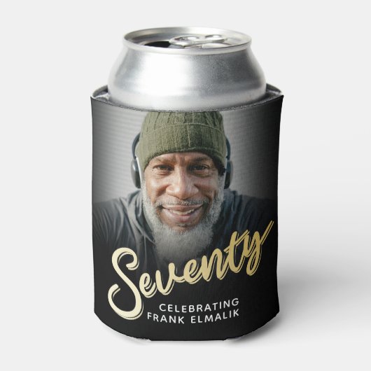 70のスクリプト金ゴールド70の誕生日の写真 缶クーラー (缶正面)
