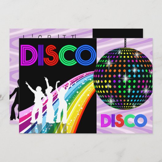 70のファンキーテーマディスコ誕生日パーティー 招待状 (正面/裏面)