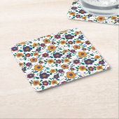 70のフォークアートディジーレトロデイジーインジュエリートーン スクエアペーパーコースター (アングル)