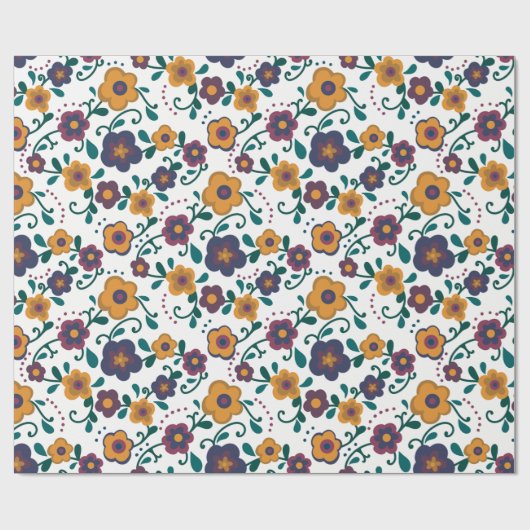 70のフォークアートディジーレトロデイジーインジュエリートーン ラッピングペーパー (フラット)