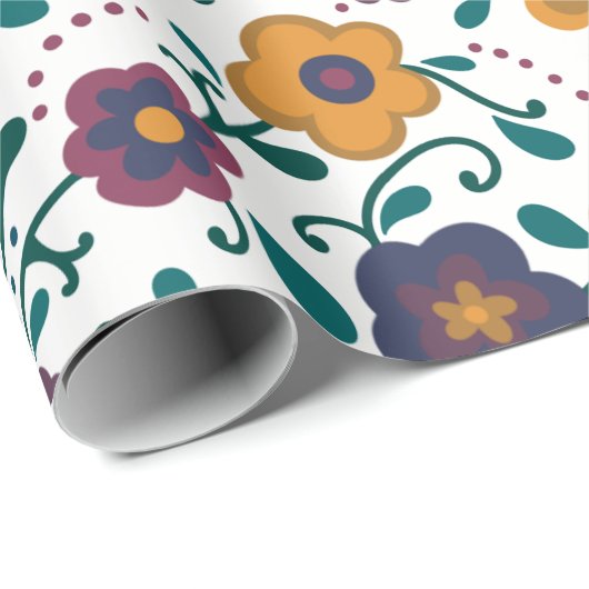 70のフォークアートディジーレトロデイジーインジュエリートーン ラッピングペーパー (ロールコーナー)