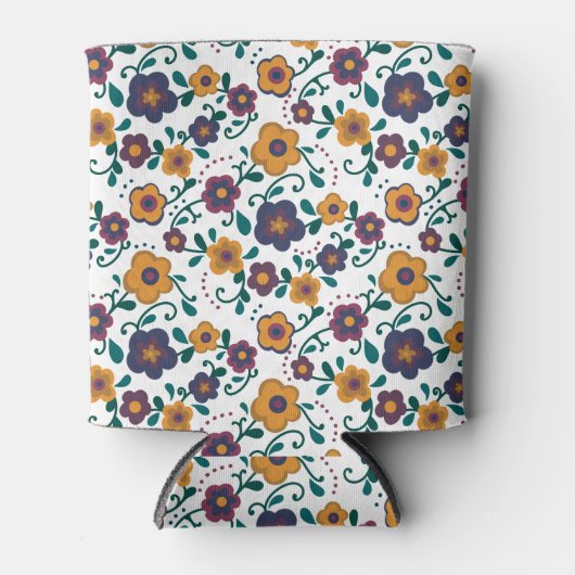 70のフォークアートディジーレトロデイジーインジュエリートーン 缶クーラー (正面)