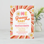 70のレトロひまわり一溝深い赤ちゃんシャワー 招待状 (スタンド正面)