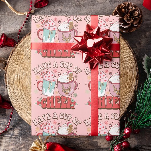 70のレトロタイポグラフィかわいいホリデーカップオブ応援 ラッピングペーパー