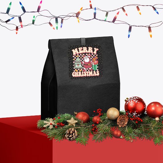 70のレトロメリークリスマスサンタクロースのクリスマスツリー スクエアシール