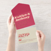 70のレトロGroovy Vivaマゼンダ結婚ンの実在箔 オールインワン招待状 (切り取り部)