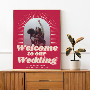 70のレトロGroovy Vivaマゼンダ結婚ンへようこそ ポスター
