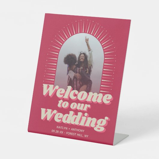 70のレトロGroovy Vivaマゼンダ結婚ンへようこそ 台座サイン (正面)