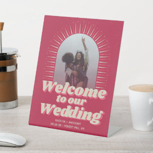 70のレトロGroovy Vivaマゼンダ結婚ンへようこそ 台座サイン