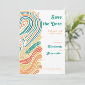 70のヴィンテージサイケデリック波、日付を保存 招待状 (スタンド正面)