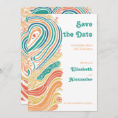 70のヴィンテージサイケデリック波、日付を保存 招待状 (正面/裏面)