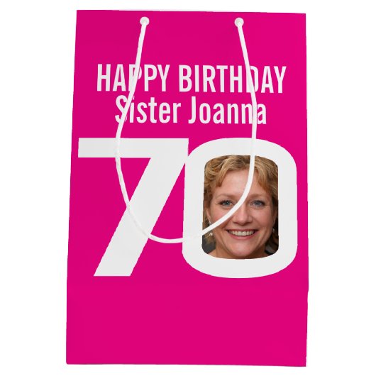 70の写真で0ピンクの白い誕生日抱き枕 ミディアムペーパーバッグ (裏面)