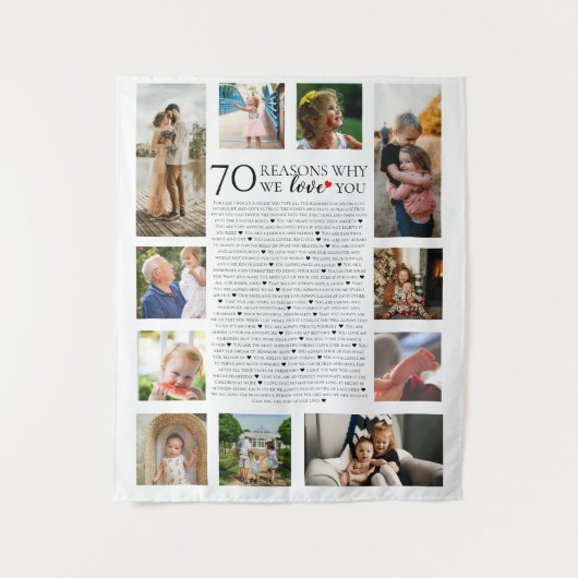 70の理由で愛してる フォトコラージュ 誕生日 タペストリー (正面)