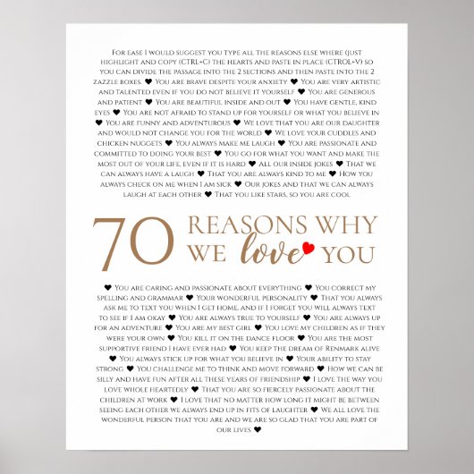 70の理由80th 60th誕生日50th我々があなたを愛する ポスター (正面)