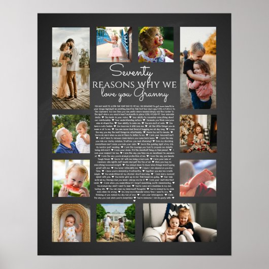 「70の理由、あなたを愛してる」ヴィンテージ黒板写真 ポスター (正面)