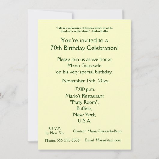 70の美しい年! -誕生日+森林橋 招待状 (裏面)