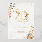 70の見栄えを良くするピンクのフローラ金ゴールド 箔招待状 (正面)