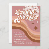 70のGroovyレトロAny Age Pink Disco Ball誕生日 招待状 (正面/裏面)