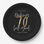 70を良く見せる金ゴールド誕生日パーティー ペーパープレート (正面)