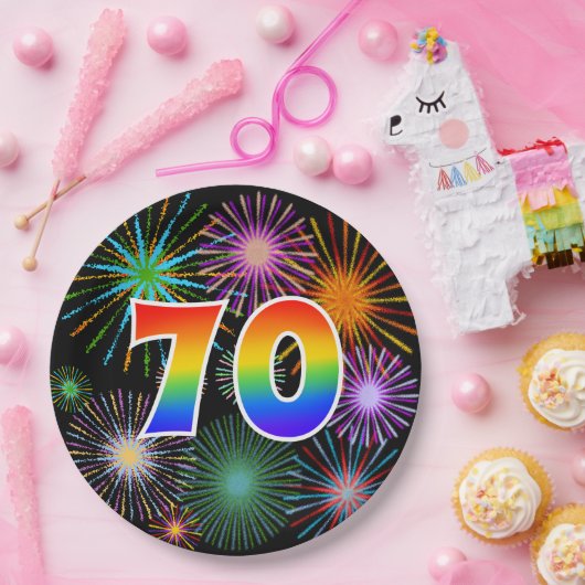 70イベント-おもしろい、カラフル、はっきりしたレインボー70 ペーパープレート (パーティー)