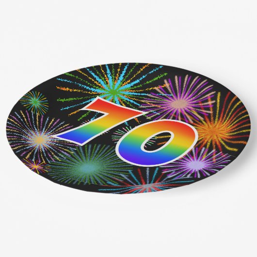 70イベント-おもしろい、カラフル、はっきりしたレインボー70 ペーパープレート (アングル)