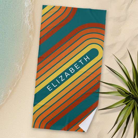 70インスパイアラインアートサンセットレッドオレンジイエローアーチ ビーチタオル