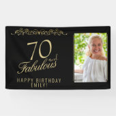 70エレガントと素晴らしい誕生日フォトブラック 横断幕 (横)