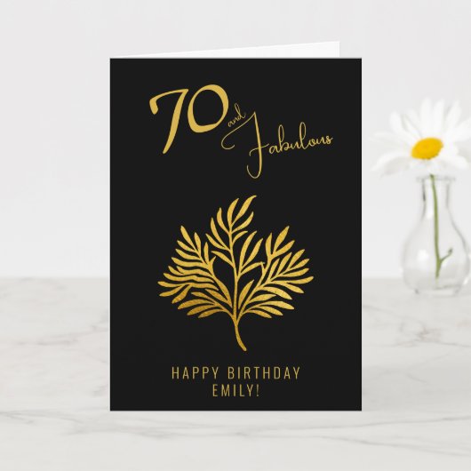 70エレガントと素晴らしい金ゴールド小枝70誕生日 カード (小さな植物)