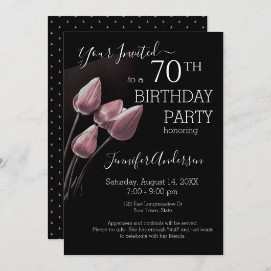 70エレガント歳の誕生日パーティー 招待状 (正面/裏面)