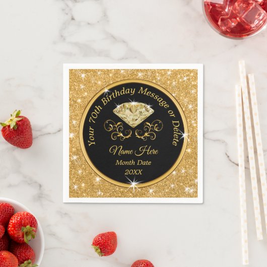 70エレガント番パーソナライズされた誕生日ナプキンス スタンダードカクテルナプキン (インサイチュ)