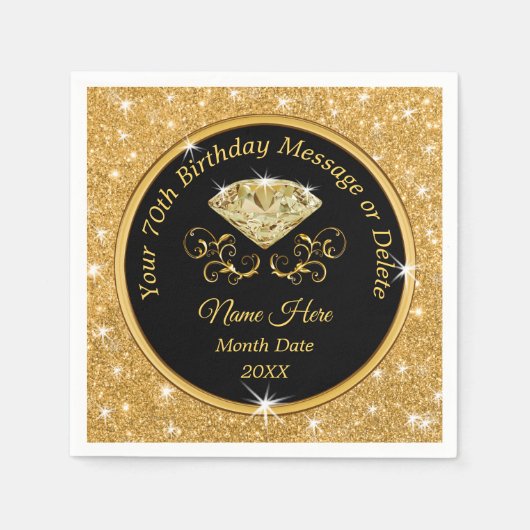 70エレガント番パーソナライズされた誕生日ナプキンス スタンダードカクテルナプキン (正面)
