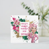 70エレガント番目の誕生日とカスタムLady Caricature 招待状 (スタンド正面)