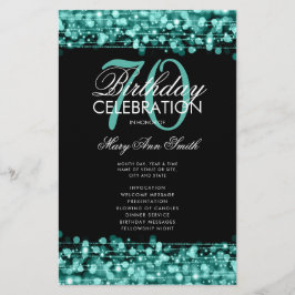 70エレガント番目の誕生日プログラムティール（緑がかった色）（メニュー付き） チラシ