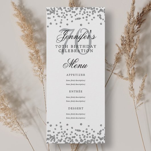 70エレガント番目の誕生日メニューSilver紙吹雪 招待状