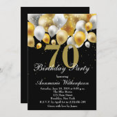 70エレガント番目の誕生日招待状金ゴールドバルーン 招待状 (正面/裏面)