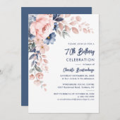 70エレガント誕生日ピンクフローラパーティの招待状 招待状 (正面/裏面)