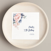 70エレガント誕生日ピンクフローラパーティー紙 スタンダードカクテルナプキン