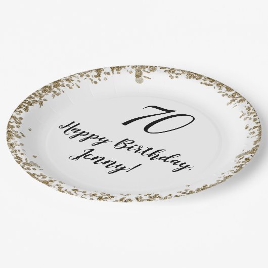 70エレガント誕生日プレート金ゴールド ペーパープレート (アングル)