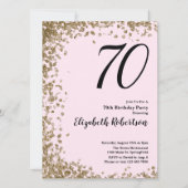 70エレガント誕生日招待状ピンク金ゴールドシーケンズ 招待状 (正面)