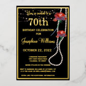 70エレガント7誕生日黒実在金ゴールド 箔招待状 (正面)