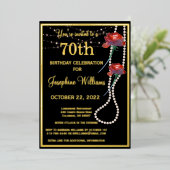 70エレガント7誕生日黒実在金ゴールド 箔招待状 (立ち正面)